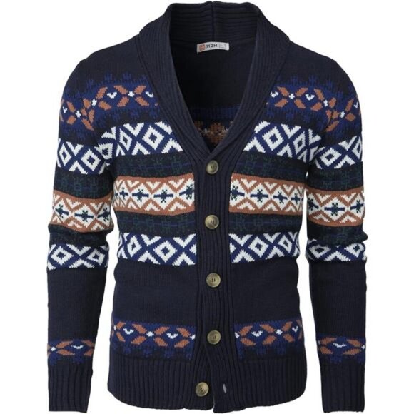 Mens Casual Comfortable Fit Cardigan Sweater Cmocal064-navy - Picture 2 of 6